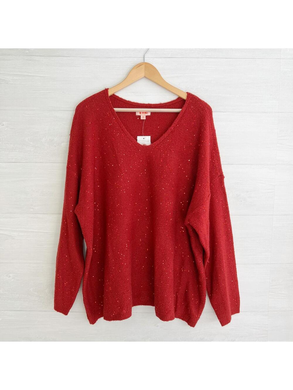NWT Evri - Red soft fuzzy sequined v-neck sweater, 2X